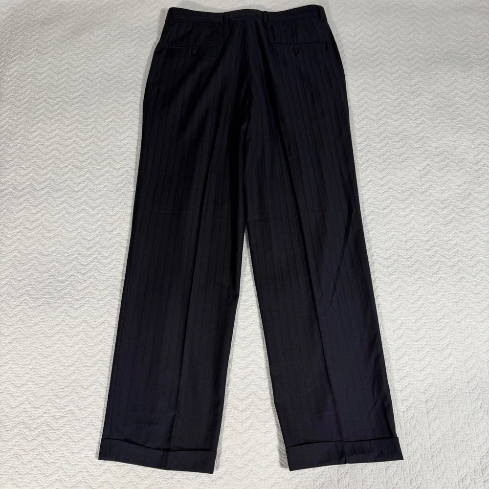 Zanetti Suit Mens 40R Navy Blue Pinstripe Super 120s Wool 3-Button 34x31 Italy‎